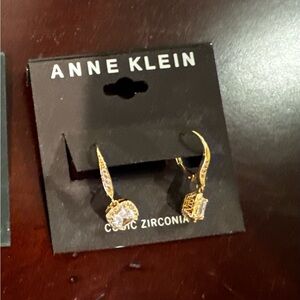 Anne Klein Gold Leverback Earrings with Crystal Accents
